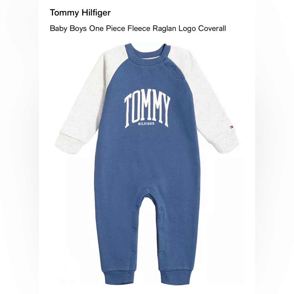 Tommy Hilfiger blue and grey long sleeve oneies with buttons on bottom/Size: 12M
